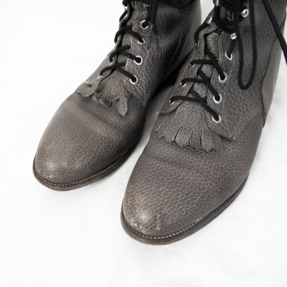 VINTAGE 1980s Justins Pebbled Leather Lace up Boots Cowboy Western-10.5 D Mens - Picture 6 of 15